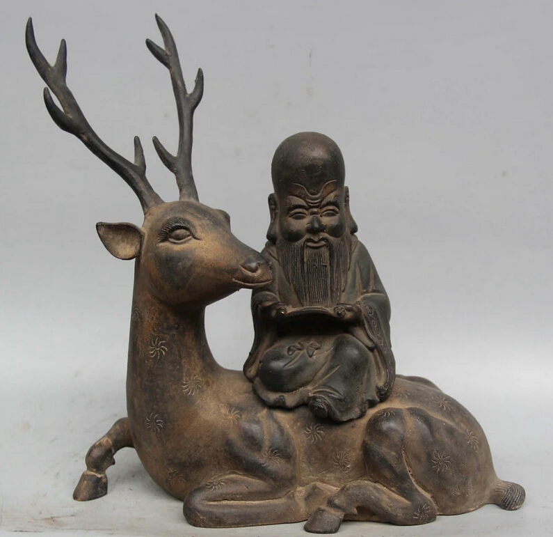 Collectible bronze S1820 10" Chinese Dynasty Bronze God of longevity Ride Deer Incense Burner Censer
Collectible bronze S1820 10" Chinese Dynasty Bronze God of longevity Ride Deer Incense Burner Censer