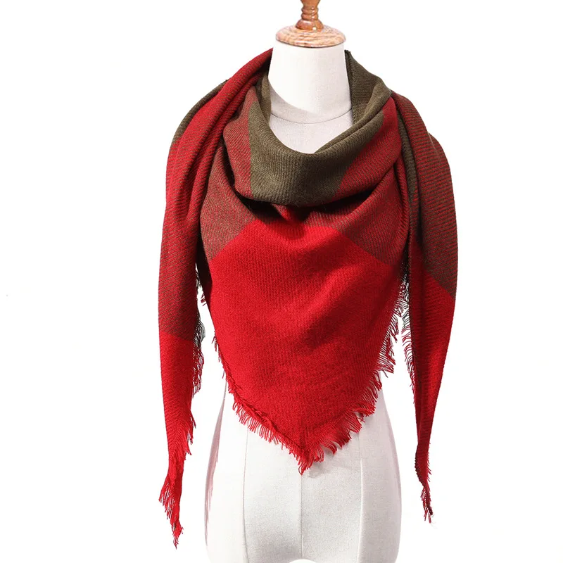 Зимний шарф женский треугольные шарфы кашемировый клетчатый из Пашмина