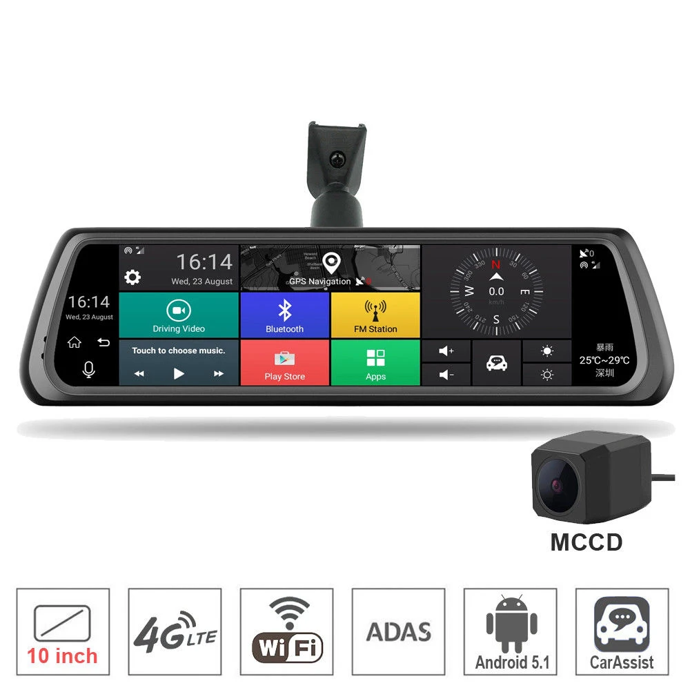 10 "Full Touch IPS Автомобильный видеорегистратор камера зеркало заднего вида GPS
