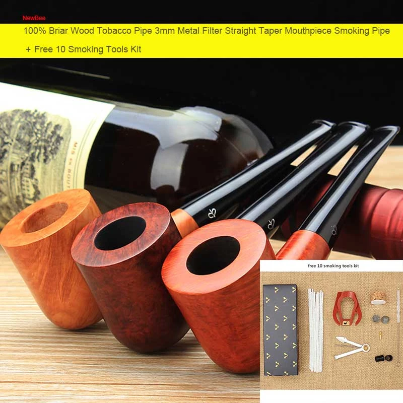 RU- NewBee 100% Briar Wood Tobacco Pipe 9mm Filter Straight Taper Mouthpiece Pipe for Men+Free 10 Smoking Tools Kit aa0004
RU- NewBee 100% Briar Wood Tobacco Pipe 9mm Filter Straight Taper Mouthpiece Pipe for Men+Free 10 Smoking Tools Kit aa0004