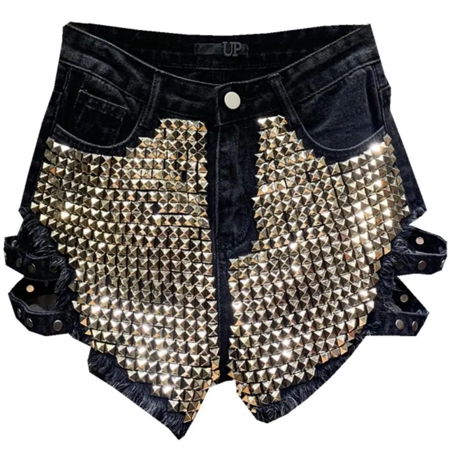 Rivet sequined denim shorts summer fashion women high waist loose tassel jeans short
Rivet sequined denim shorts summer fashion women high waist loose tassel jeans short