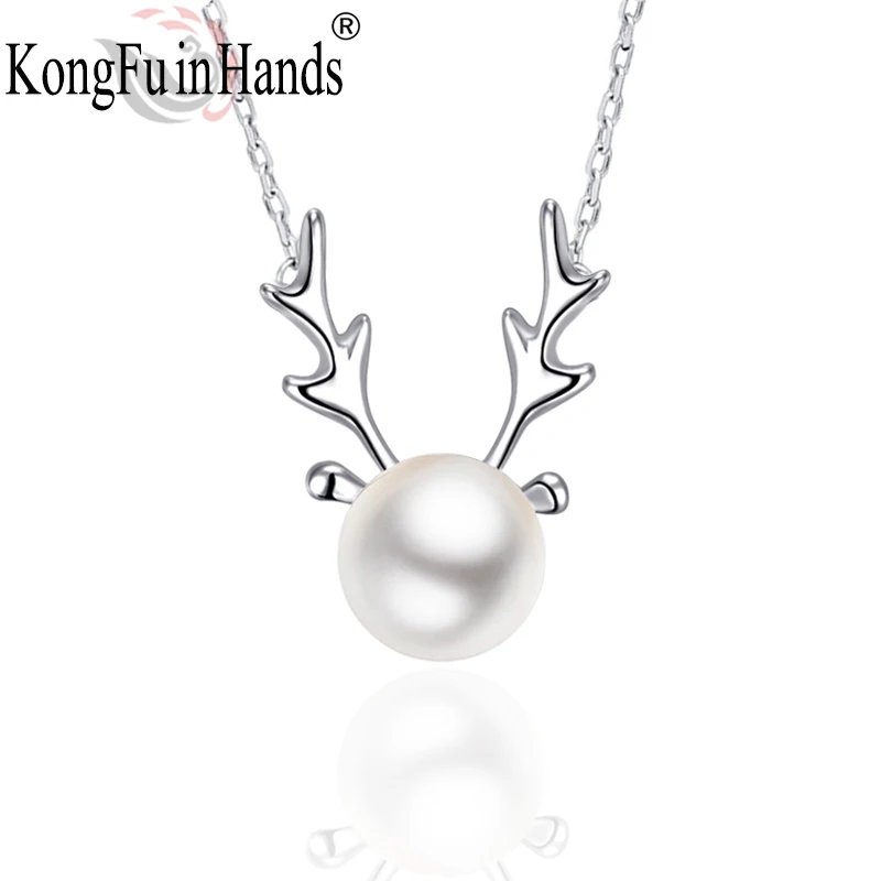 

Natural Freshwater Pearl 925 Sterling Silver Antler Pendant Necklace For Women New Arrival Valentine's Day Gift For Girlfriend