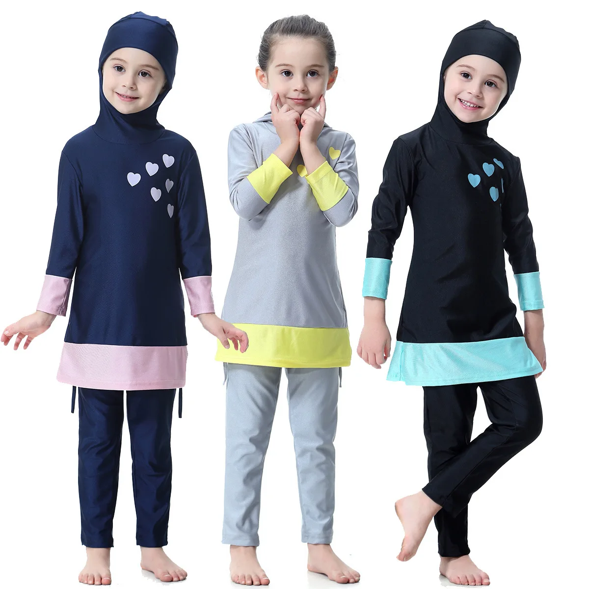 Floral Little Girls Swimsuit Shorts Children Islamic Muslim Swimwear Hijab Surfing suit Full cover Beach wear 3 Colors | Спорт и