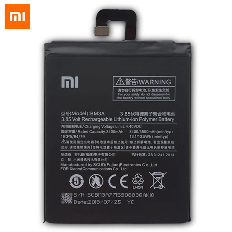 Xiao Mi оригинальный BM3A запасная батарея для Xiaomi Note 3 мобильного телефона 3300 мАч