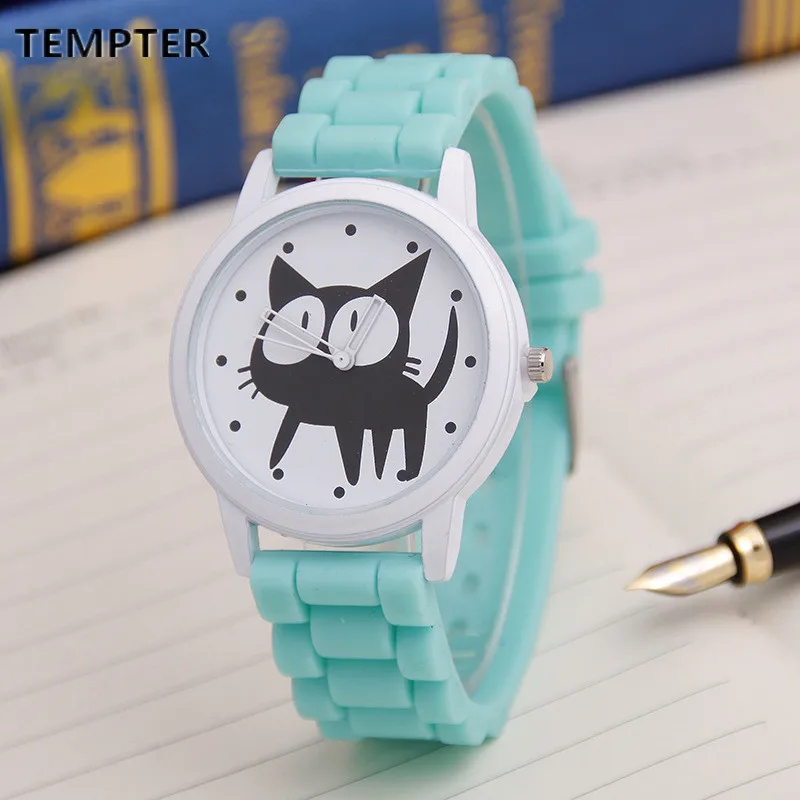 Фото Часы женские с силиконовым ремешком рисунком кошки|watch pattern|watch - купить