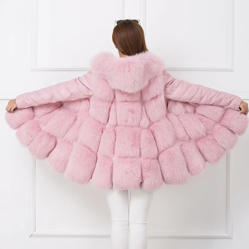 Pink Fox Fur Grid patchwork Coats hooded coat outwear long jacket winter parka Winter Trench Detachable Sheep Leather Sleeves
Pink Fox Fur Grid patchwork Coats hooded coat outwear long jacket winter parka Winter Trench Detachable Sheep Leather Sleeves