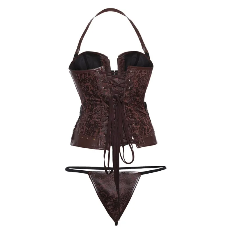 Brown Halloween Spiral Steel Boned Steampunk Gothic Bustier Corset with Laux Leather Halter Overbust Corset Top Sexy Lingerie
Brown Halloween Spiral Steel Boned Steampunk Gothic Bustier Corset with Laux Leather Halter Overbust Corset Top Sexy Lingerie