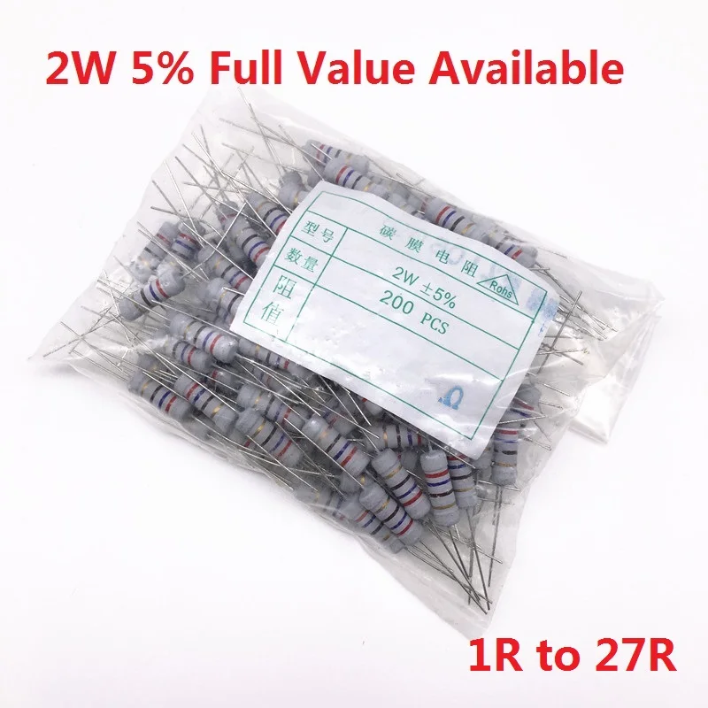 200PCS 2W Oxide Carbom Metal film Resistor 1R/2.2R/4.7R/5.1R/6.2R/6.8R/7.5R/8.2R/10R/12R/15R/18R/20R/22R/24R/27R/Ohm 5%
200PCS 2W Oxide Carbom Metal film Resistor 1R/2.2R/4.7R/5.1R/6.2R/6.8R/7.5R/8.2R/10R/12R/15R/18R/20R/22R/24R/27R/Ohm 5%