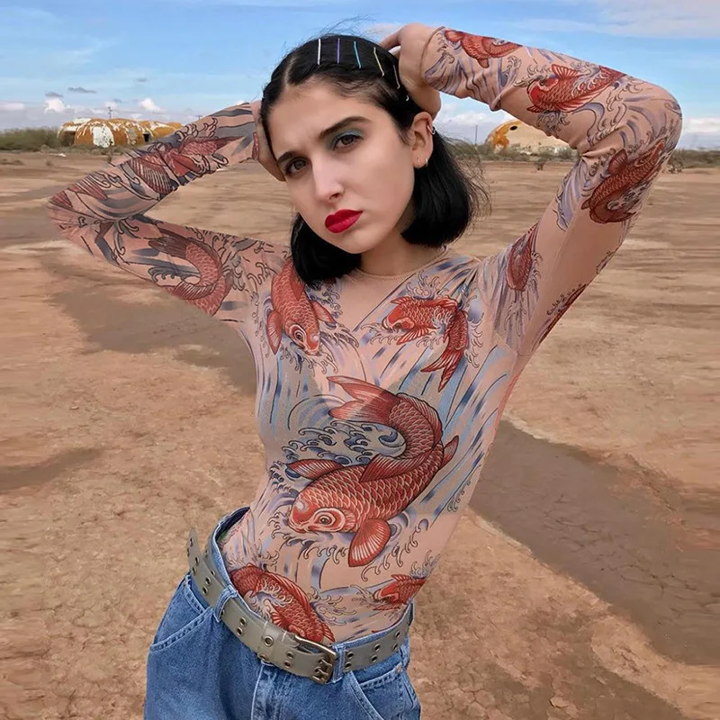 See-through Fish Print Women Bodysuit Long Sleeve Autumn Winter Sexy Bodysuit O Neck Slim Bodysuits Rompers Womens Jumpsuits
See-through Fish Print Women Bodysuit Long Sleeve Autumn Winter Sexy Bodysuit O Neck Slim Bodysuits Rompers Womens Jumpsuits