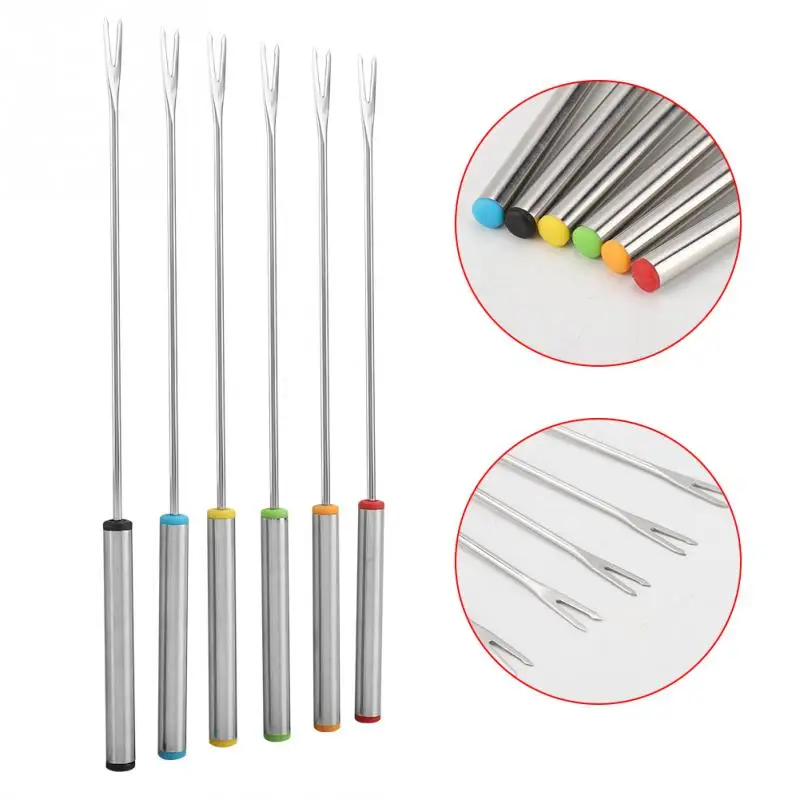 6pcs/set Stainless Steel Chocolate Fork Cheese Fruit Dessert Hot Pot Forks Fondue Melting Skewer Kitchen Tools |