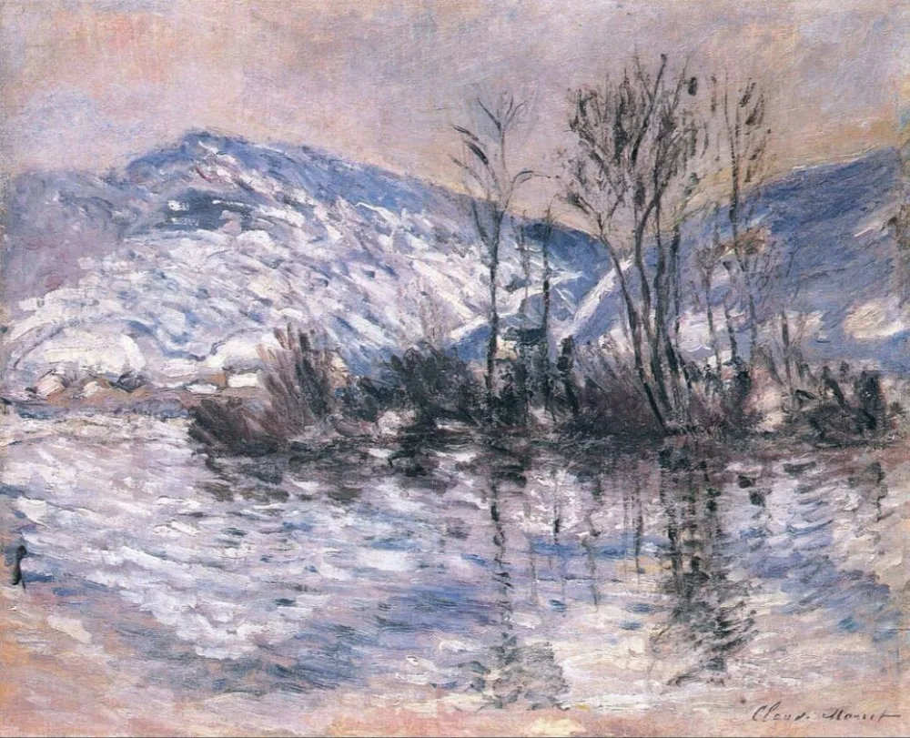 

High quality Oil painting Canvas Reproductions The Seine at Port Villez, Snow Effect 02 (1885) By Claude Monet hand painted