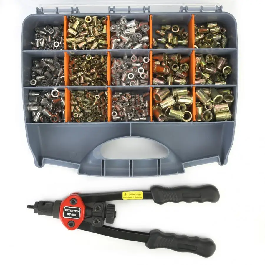 900pcs M3, , M5, M6, M8, M10 Rivet Nuts and 1pcs Hand Level Riveting Pliers Tools Kit
900pcs M3, , M5, M6, M8, M10 Rivet Nuts and 1pcs Hand Level Riveting Pliers Tools Kit