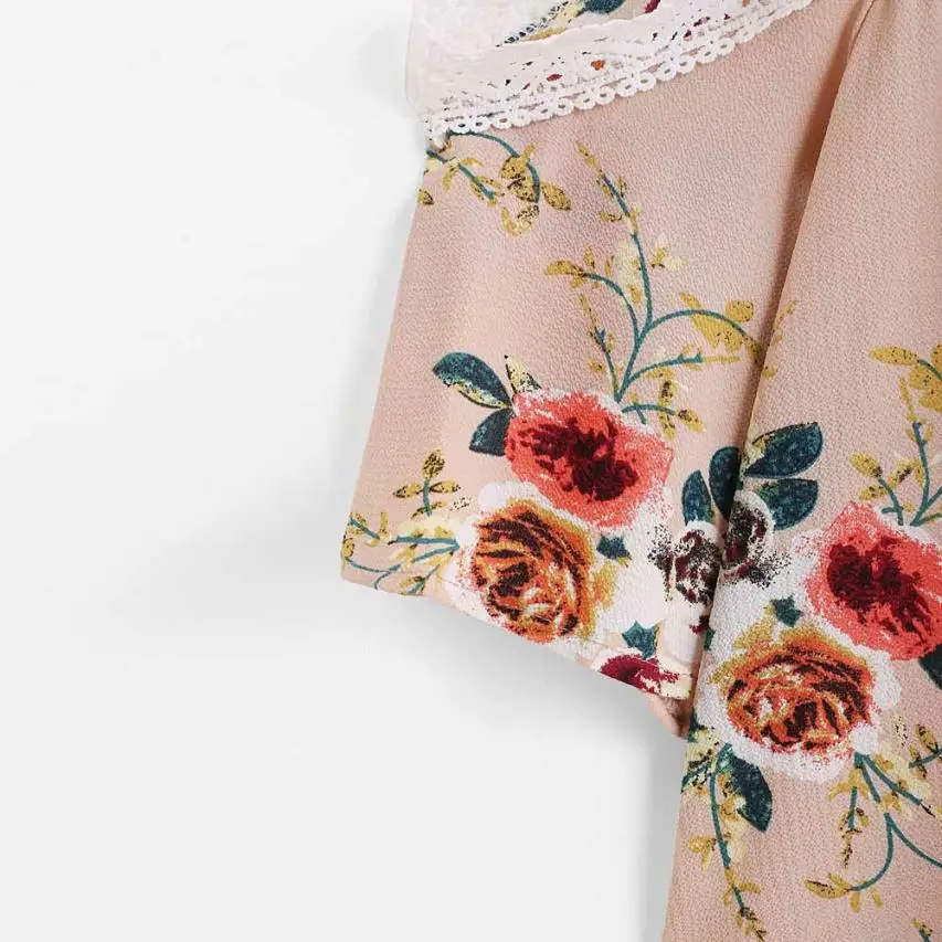 Новинка 2018 KLV Женская кружевная блузка с коротким рукавом и открытыми плечами