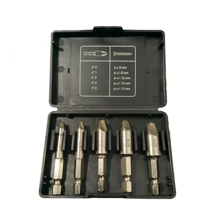 5pcs/set Screw Extractor 1/4" Hexagonal Handle High Speed Steel Tools Kit Take out Broken Screws/Valve/Water Pipe/Faucet
5pcs/set Screw Extractor 1/4" Hexagonal Handle High Speed Steel Tools Kit Take out Broken Screws/Valve/Water Pipe/Faucet