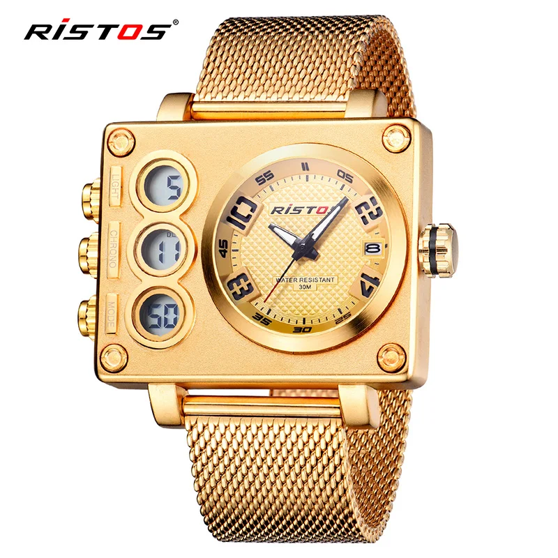 RISTOS мужские модные наручные часы Relojes Masculino Топ многофункциональный хронограф