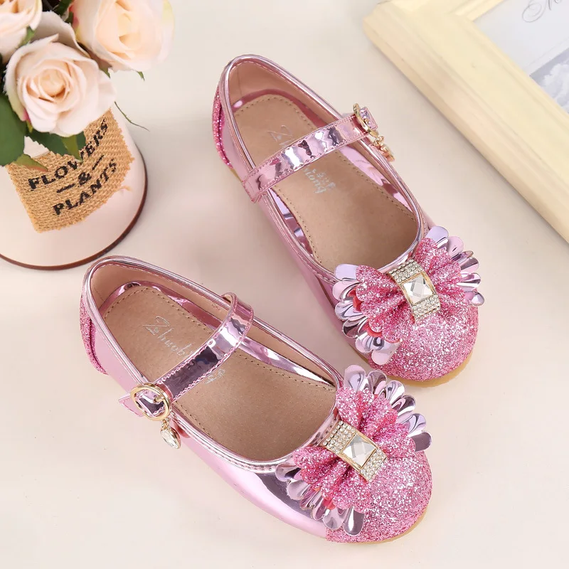 Kids Fashion Princess Flat Shoes Girls Bow PU Leather Child Dance Shoes School Girl Shoes