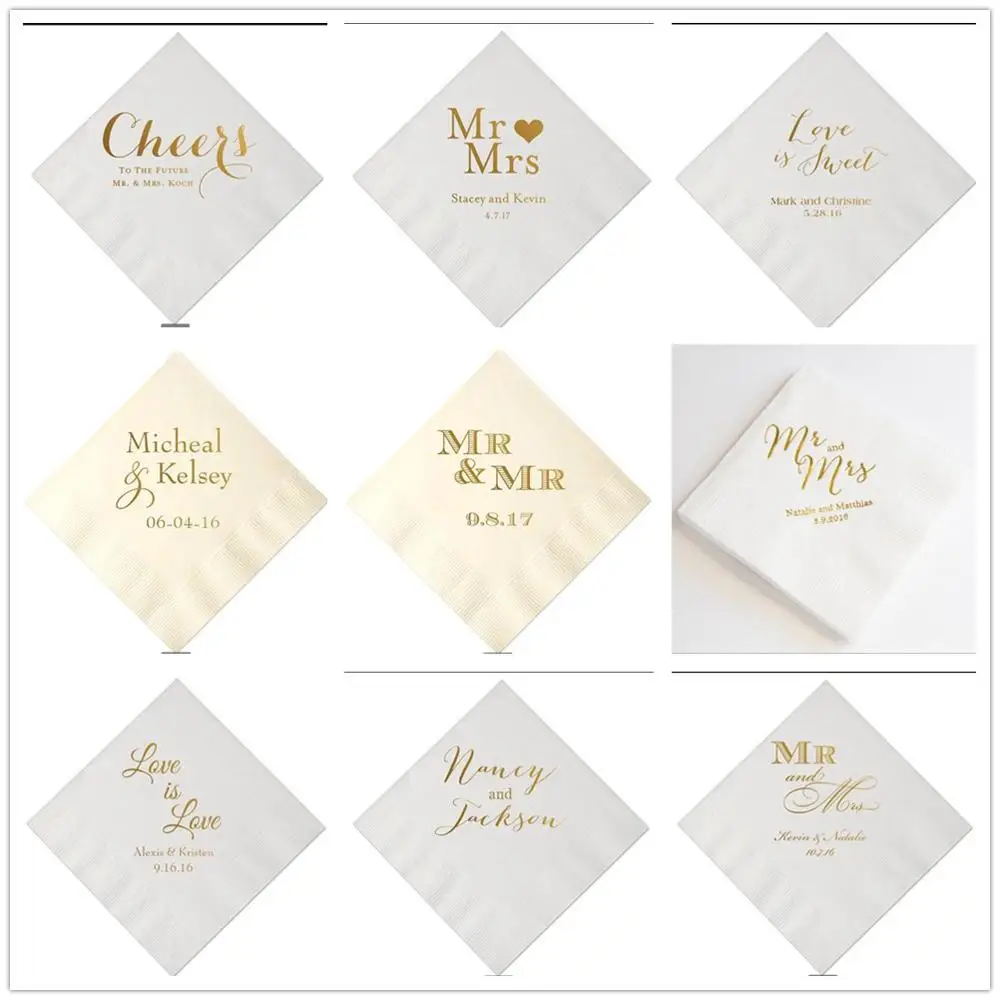 100pcs/lot Personalized Bride Groom Name Wedding Party Table Decoration Golden Printed Dinner Table Paper Napkins Party Favors
100pcs/lot Personalized Bride Groom Name Wedding Party Table Decoration Golden Printed Dinner Table Paper Napkins Party Favors