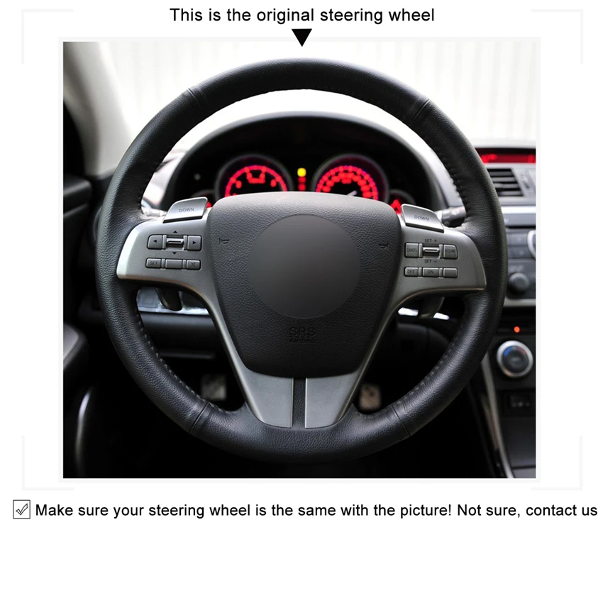 MEWANT Black Genuine Leather Red Marker Comfortable Hand Sew Car Steering Wheel Cover for Mazda 6 (GH) 2009 2007-2012
MEWANT Black Genuine Leather Red Marker Comfortable Hand Sew Car Steering Wheel Cover for Mazda 6 (GH) 2009 2007-2012