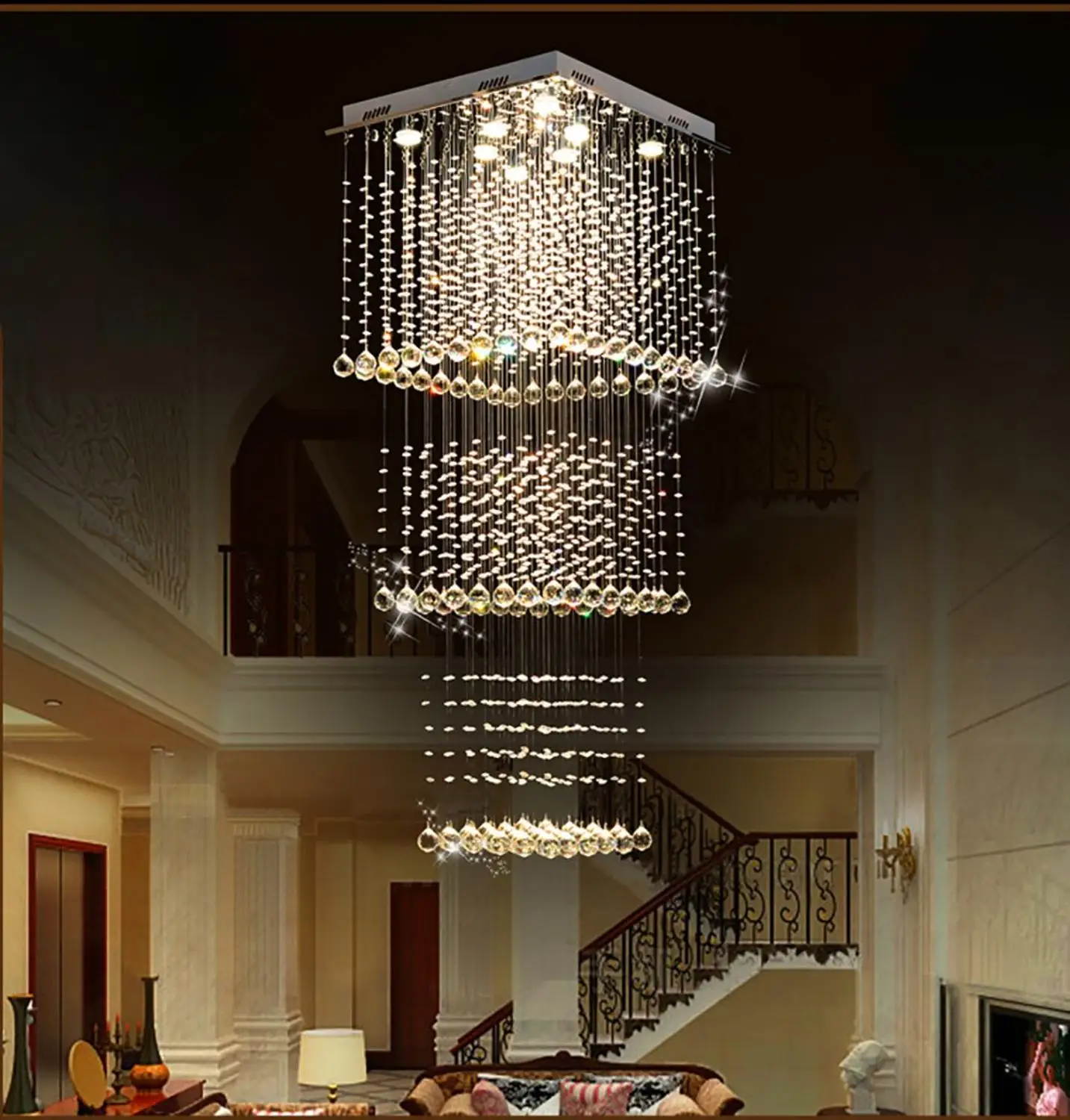 Modern Square LED Crystal Chandelier Lighting Raindrop Light Fixture Stair Lamp for Hallway Stair Foyer Living Room
Modern Square LED Crystal Chandelier Lighting Raindrop Light Fixture Stair Lamp for Hallway Stair Foyer Living Room