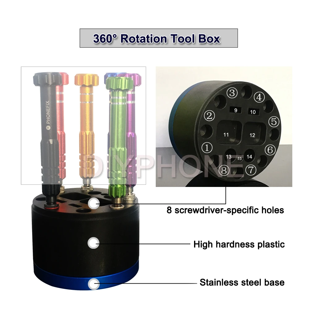 Screwdriver Storage Box Desktop Holder 360 Rotation Toolbox with 8 Specific Holes Mobile Phone Repair Hand Tools Screw Base
Screwdriver Storage Box Desktop Holder 360 Rotation Toolbox with 8 Specific Holes Mobile Phone Repair Hand Tools Screw Base
