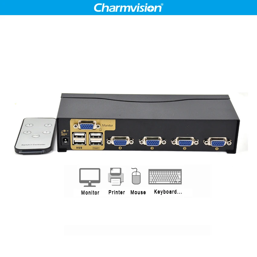 Charmvision UK401R 4 Ports PC hosts USB HUB KVM Switch Multi Computer USB2.0 HUB KVM Switcher with remote control Keyboard Mouse
Charmvision UK401R 4 Ports PC hosts USB HUB KVM Switch Multi Computer USB2.0 HUB KVM Switcher with remote control Keyboard Mouse