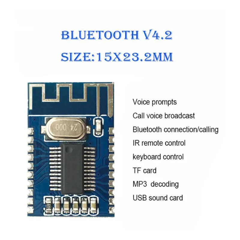 Модуль аудиоприемника Bluetooth V4.2, беспроводная стереоплата bluetooth, MP3 декодер для автомобильного плеера, динамика, усилителя
Модуль аудиоприемника Bluetooth V4.2, беспроводная стереоплата bluetooth, MP3 декодер для автомобильного плеера, динамика, усилителя