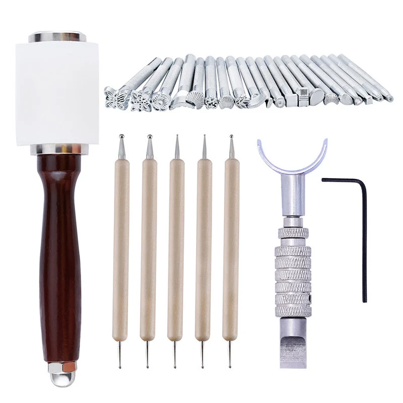 27pcs/lot Leathercraft Tool Set Leather Carving kits Wooden Hammer Stainless Steel Printing Tool Sewing Handmade Kit
27pcs/lot Leathercraft Tool Set Leather Carving kits Wooden Hammer Stainless Steel Printing Tool Sewing Handmade Kit
