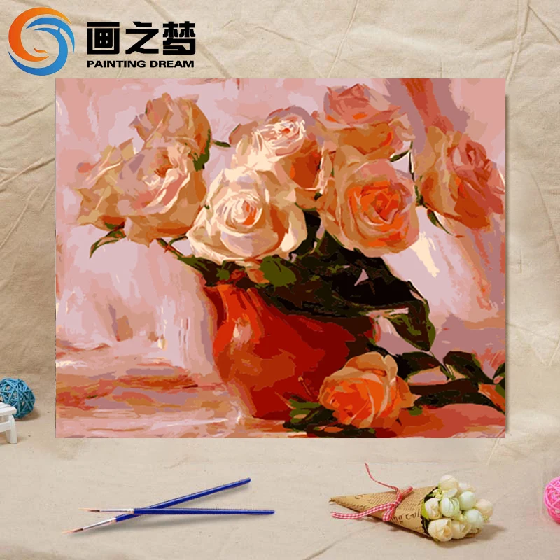 Huazhimeng Цветы Картина бескаркасных DIY живопись акрил раскраска Digital suite ручной