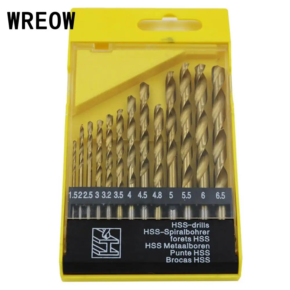 13PCS /Set HSS Twisted Drill Bit Set Saw Set Steel Titanium Coated 1.5-6.5mm woodworker DIY drilling Woodworking Metal Tool
13PCS /Set HSS Twisted Drill Bit Set Saw Set Steel Titanium Coated 1.5-6.5mm woodworker DIY drilling Woodworking Metal Tool