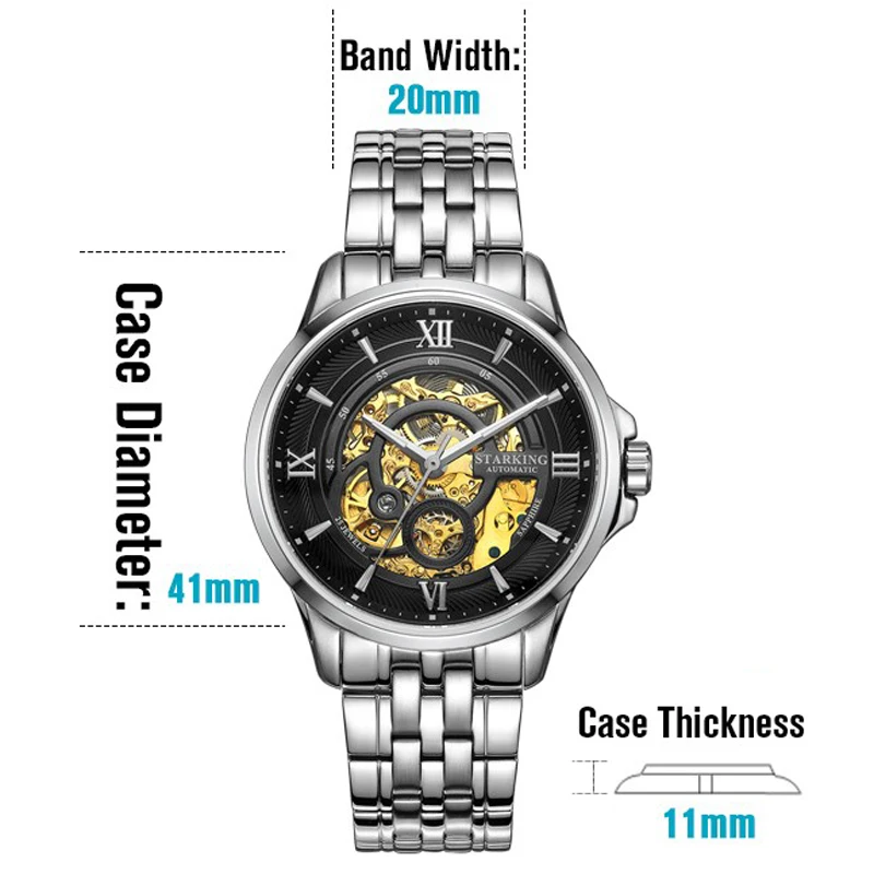 STARKING Luxury Watch Men Skeleton Automatic Mechanical Watches China Famous Brand Stainless Steel Watch Relogio Masculino
STARKING Luxury Watch Men Skeleton Automatic Mechanical Watches China Famous Brand Stainless Steel Watch Relogio Masculino