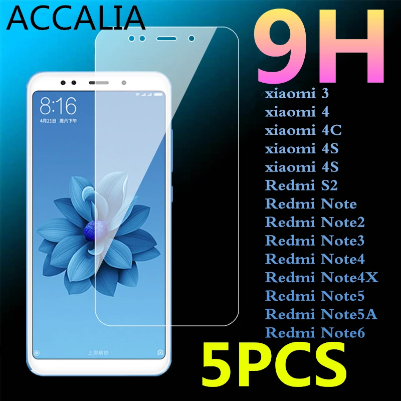 5 шт. 9H закаленное стекло для Xiaomi Mi3 4 c 4S пленка Redmi Note 2 3 4x5 5A 6 Phone 2.5D Защитная