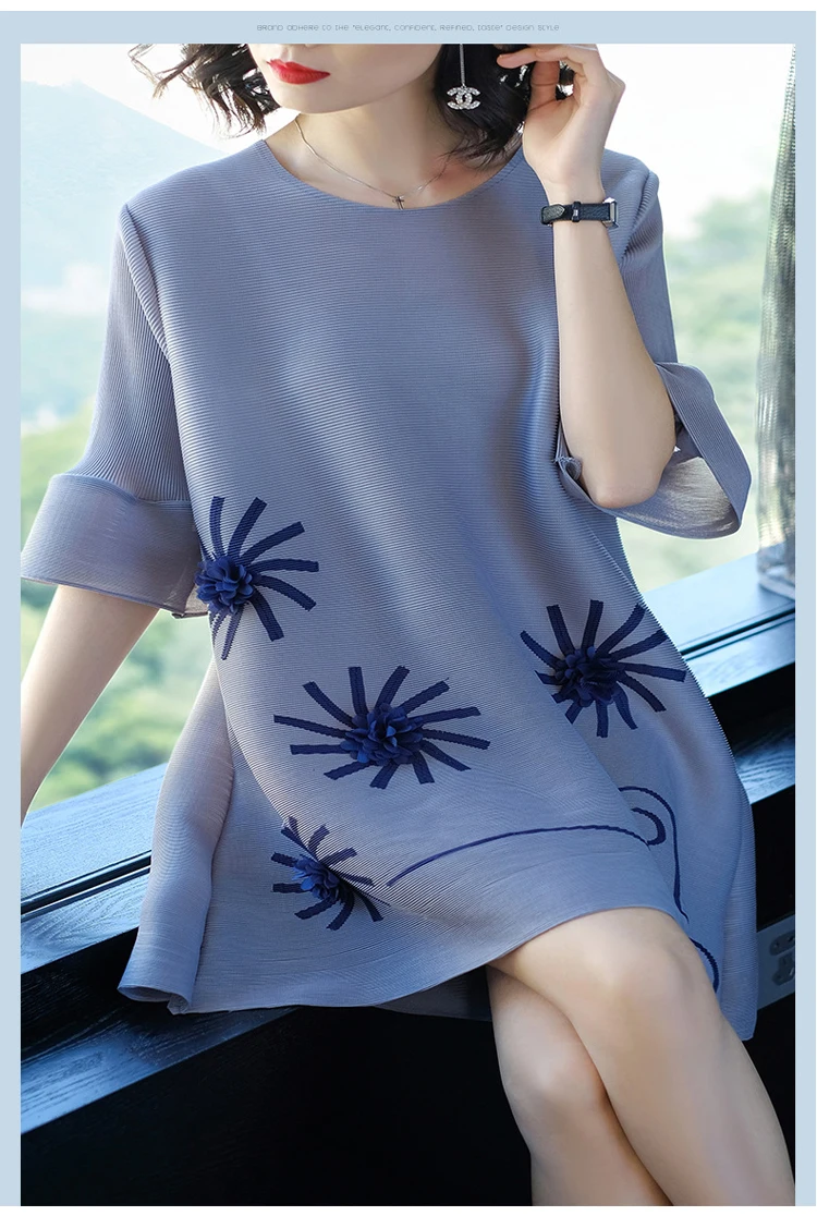 Changpleat 2018 summer loose women T-shirt Miyak Pleated O-neck Large Size Solid Flare Sleeve Female T-shirts Fashion Tide T5869 | Женская