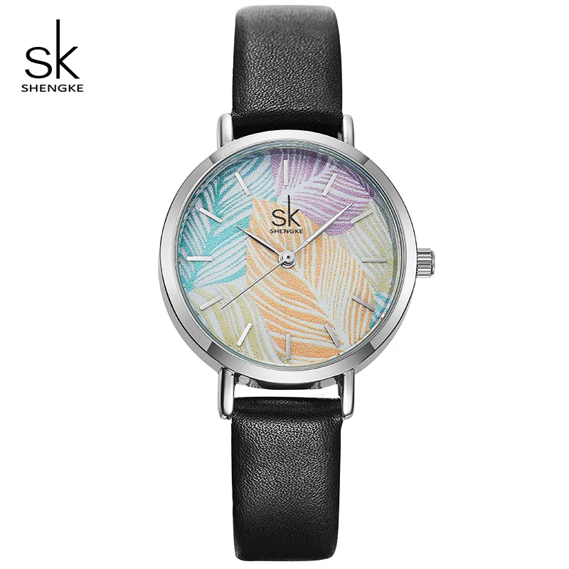 Shengke креативные женские часы с рисунком модные черные кожаные Montre Femme 2019 SK Reloj Mujer