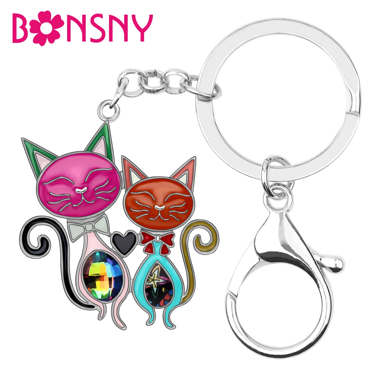 Bonsny Enamel Alloy Rhinestone Crystal Double Cat Key Chains Key Ring Fashion Animal Pet Jewelry For Women Girls Gift Decoration
Bonsny Enamel Alloy Rhinestone Crystal Double Cat Key Chains Key Ring Fashion Animal Pet Jewelry For Women Girls Gift Decoration