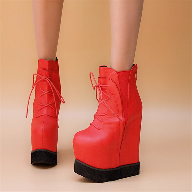 Women Ankle Boots Platform 15cm High Heels Wedges Flat Black Red Punk Boots Fashion Shoes Fenty Beauty Boots Sexy Ladies Shoes
Women Ankle Boots Platform 15cm High Heels Wedges Flat Black Red Punk Boots Fashion Shoes Fenty Beauty Boots Sexy Ladies Shoes