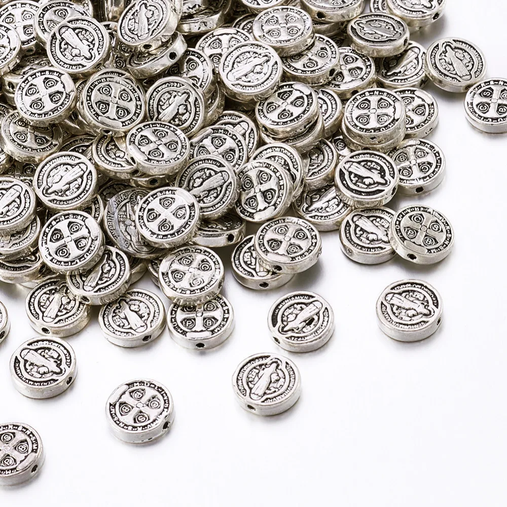 50 Pcs Tibetan Style Flat Round Spacers Beads 10x2.5mm Jesus Cross Crucifix Saint Benedict Medal Hole: 1mm
50 Pcs Tibetan Style Flat Round Spacers Beads 10x2.5mm Jesus Cross Crucifix Saint Benedict Medal Hole: 1mm