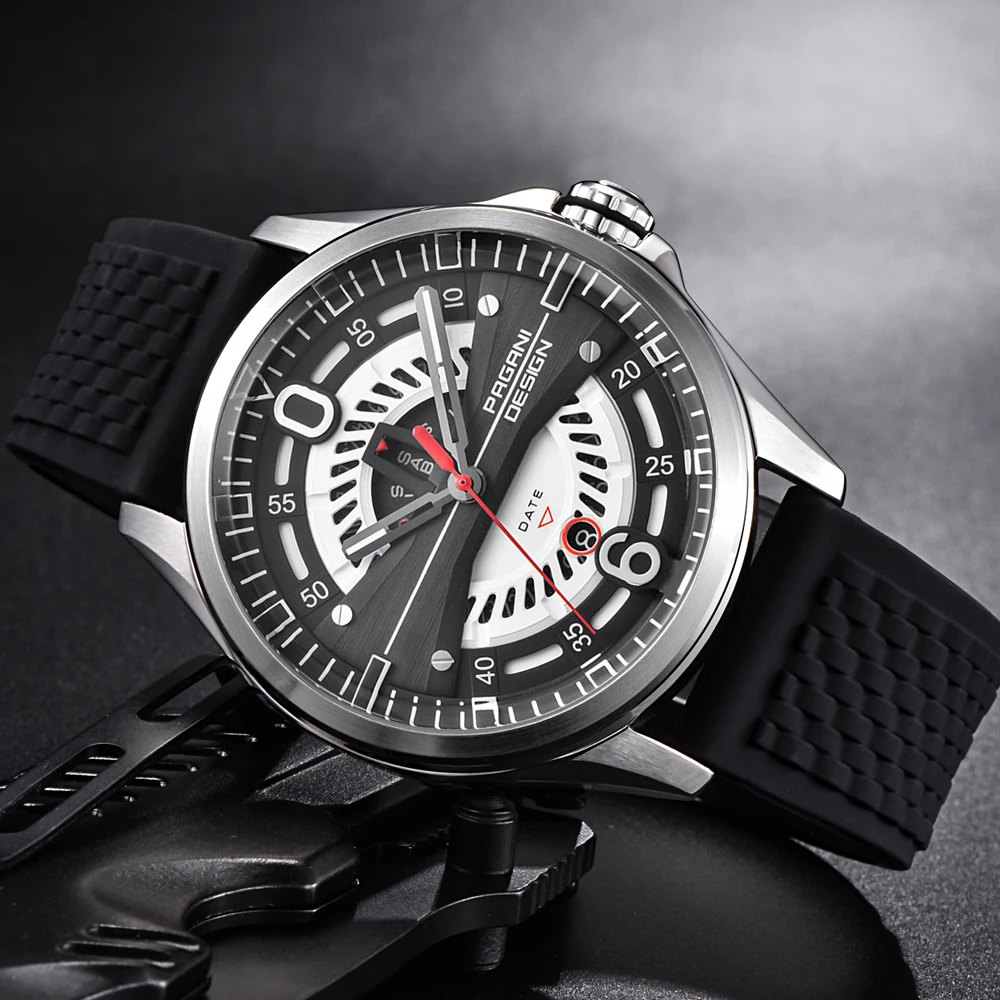 PAGANI DESIGN Brand Fashion Silver Case Men's Watch Skeleton Dial Japanese Quartz Clock Silicone Strap Wristwatches dropshipping |