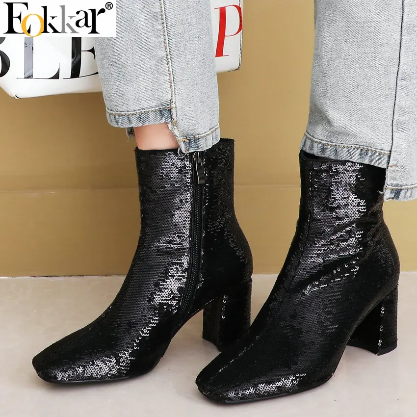 Eokkar 2020 Women Mid Calf Boots Zipper Sequins Square High Heel All Match Elegant Sexy Club Style Winter Ladies Boot Size 34-43
Eokkar 2020 Women Mid Calf Boots Zipper Sequins Square High Heel All Match Elegant Sexy Club Style Winter Ladies Boot Size 34-43