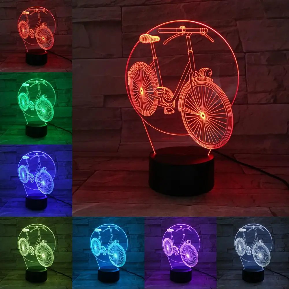 Bicycle Bike 3D Lamp Night Light LED Bulb Multi-color Flash Fade Holiday Home Deocr Interior design AA Battery Touch Remote Base
Bicycle Bike 3D Lamp Night Light LED Bulb Multi-color Flash Fade Holiday Home Deocr Interior design AA Battery Touch Remote Base