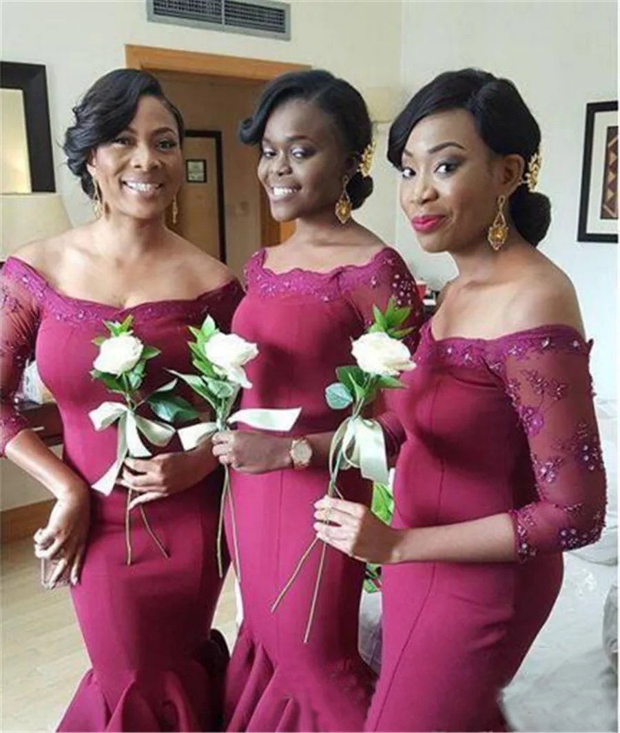 2019 New African Bridesmaid Dresses Boat Neck Long Sleeve Floor Length Mermaid Maid Of Honor Dress Custom Made Party Gowns
2019 New African Bridesmaid Dresses Boat Neck Long Sleeve Floor Length Mermaid Maid Of Honor Dress Custom Made Party Gowns