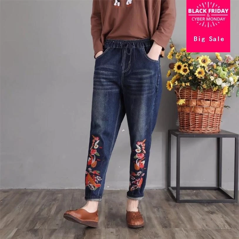 fashion denim harem pants women 2018 summer new Art embroidery flower jeans female casual loose was thin lace up trousers L443
fashion denim harem pants women 2018 summer new Art embroidery flower jeans female casual loose was thin lace up trousers L443