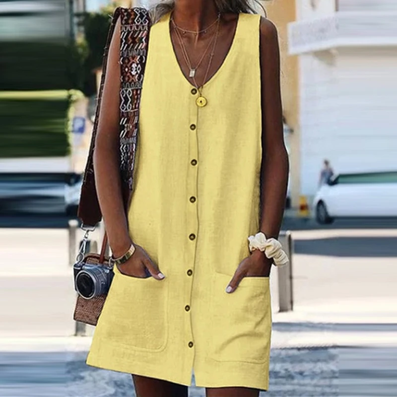 Fashion Sexy Women Sleeveless Backelss Summer Dress 2022 Casual V-Neck Dress Strap Tank Dresses Button Mini Sundress
Fashion Sexy Women Sleeveless Backelss Summer Dress 2022 Casual V-Neck Dress Strap Tank Dresses Button Mini Sundress