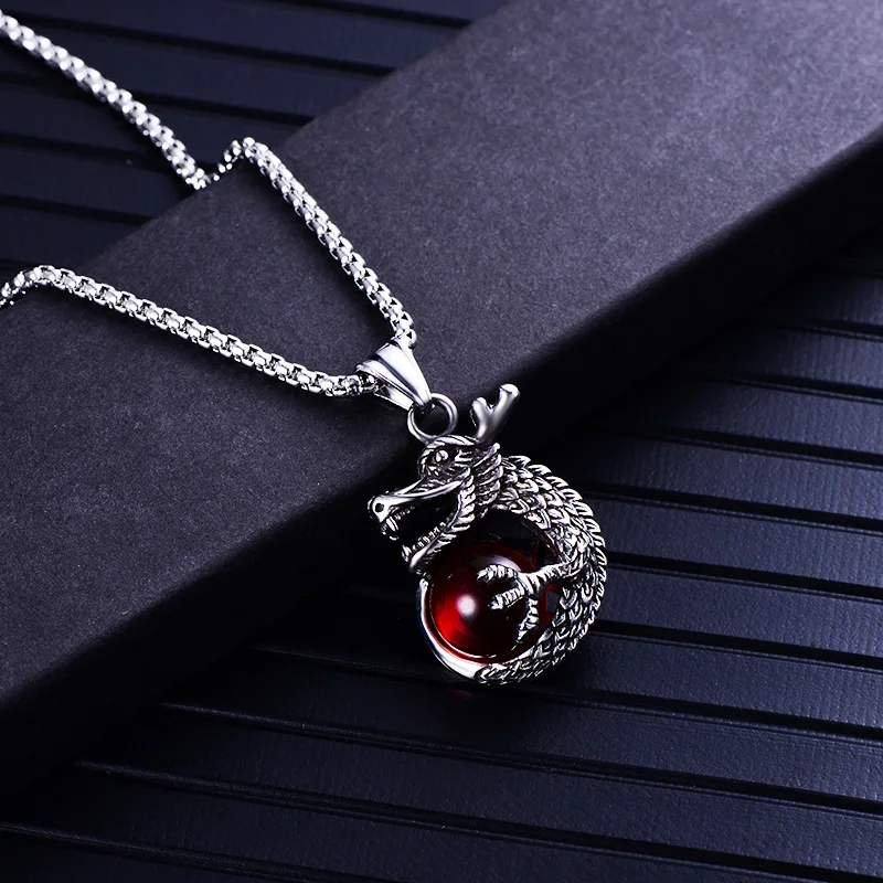 Shining red stone pendant necklace stainless steel dragon pendant necklace men's jewelry Christmas gift
Shining red stone pendant necklace stainless steel dragon pendant necklace men's jewelry Christmas gift