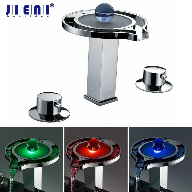 JIENI Chrome Solid Brass Deck Mounted Waterfall Faucet Mixer Tap 3 PCS Water Power LED Basin Mixer Chrome Bathtub LED Faucet
JIENI Chrome Solid Brass Deck Mounted Waterfall Faucet Mixer Tap 3 PCS Water Power LED Basin Mixer Chrome Bathtub LED Faucet