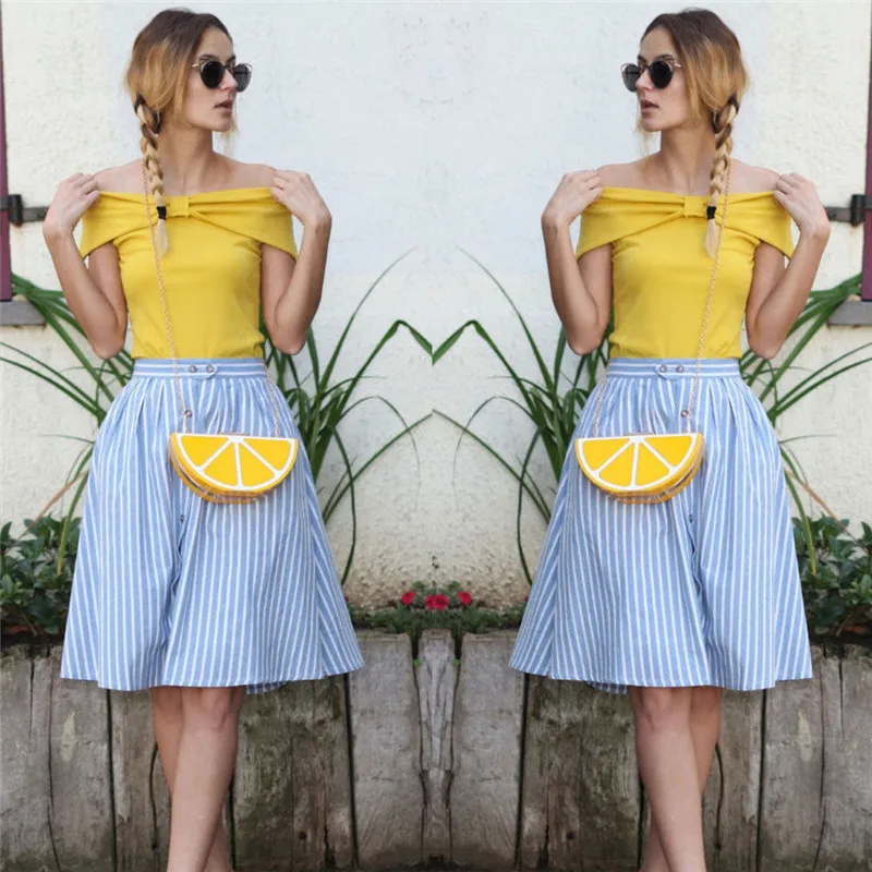 Stylish Striped A-Line Blue Striped Skirts Fashion Single-Breasted Skirt Women New Arrival 2018 Summer Casual Knee-Length Skirts
Stylish Striped A-Line Blue Striped Skirts Fashion Single-Breasted Skirt Women New Arrival 2018 Summer Casual Knee-Length Skirts