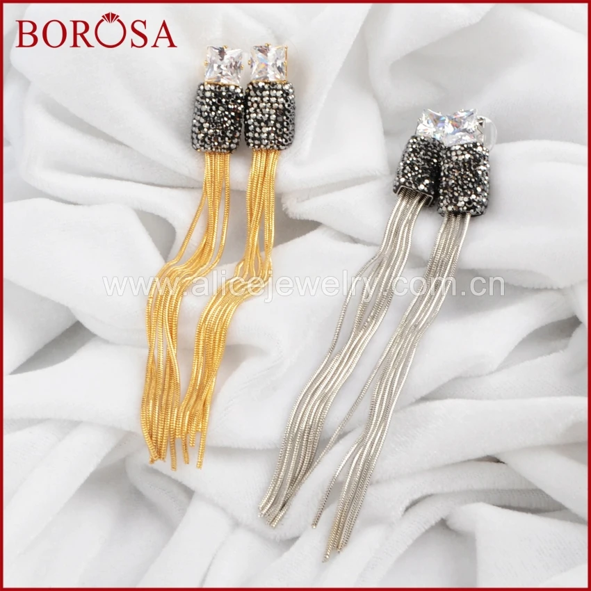 BOROSA 3 pieces Fashion Style Rectangle Gold/Silver Color Black & White Zircon Paved Stud Earrings With Tassel JAB209
BOROSA 3 pieces Fashion Style Rectangle Gold/Silver Color Black & White Zircon Paved Stud Earrings With Tassel JAB209