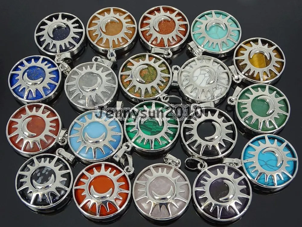 Natural Gems Stone Sun and Moon Reiki Chakra Healing Pendant Charm Beads Silver Plated Healing Jewelry Design 10Pcs/Pack
Natural Gems Stone Sun and Moon Reiki Chakra Healing Pendant Charm Beads Silver Plated Healing Jewelry Design 10Pcs/Pack