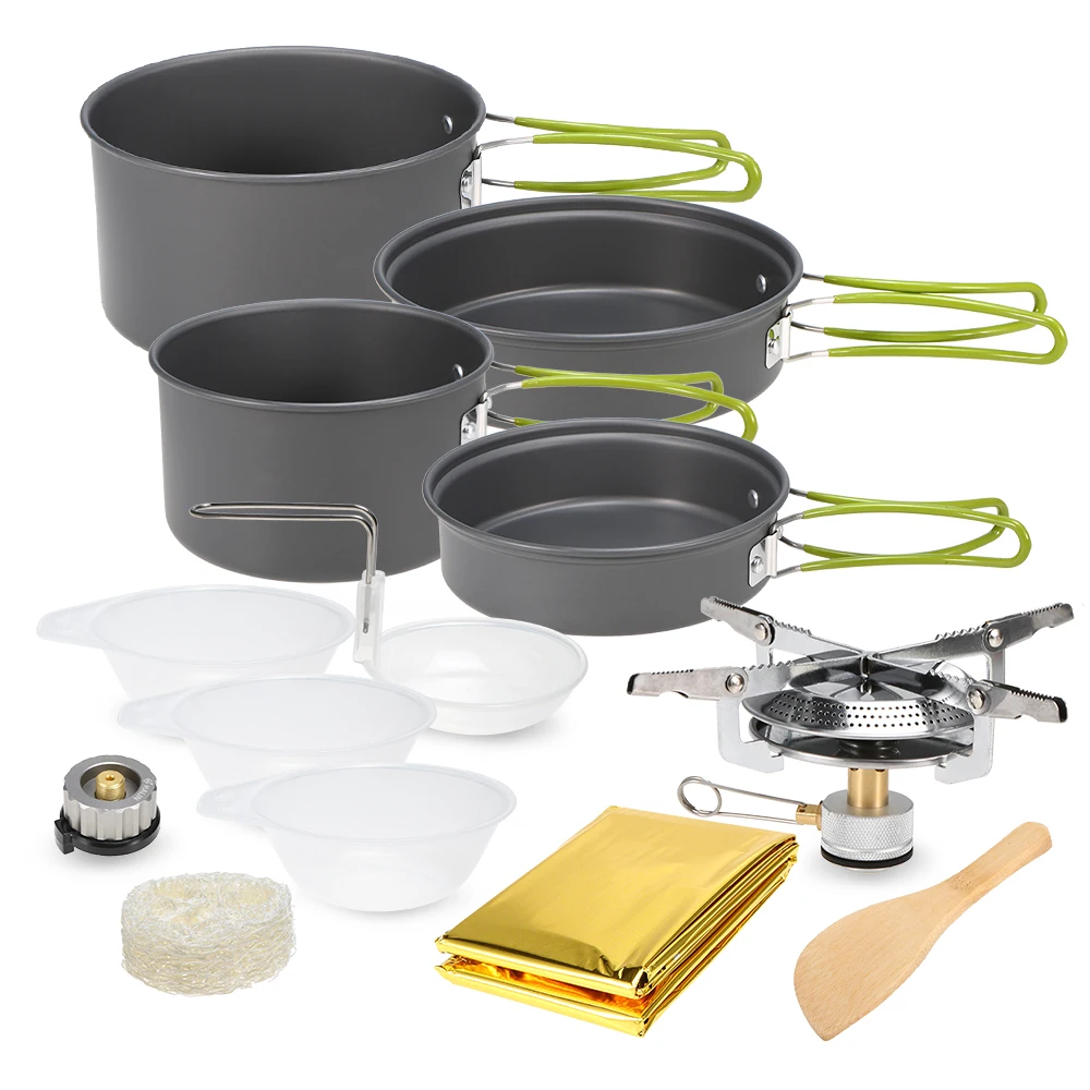 Lightweight Aluminum Outdoor Stove Pot Pan Plastic Bowel Outdoor Cookware Set for Backpacking Camping Picnic 2-3 People
Lightweight Aluminum Outdoor Stove Pot Pan Plastic Bowel Outdoor Cookware Set for Backpacking Camping Picnic 2-3 People