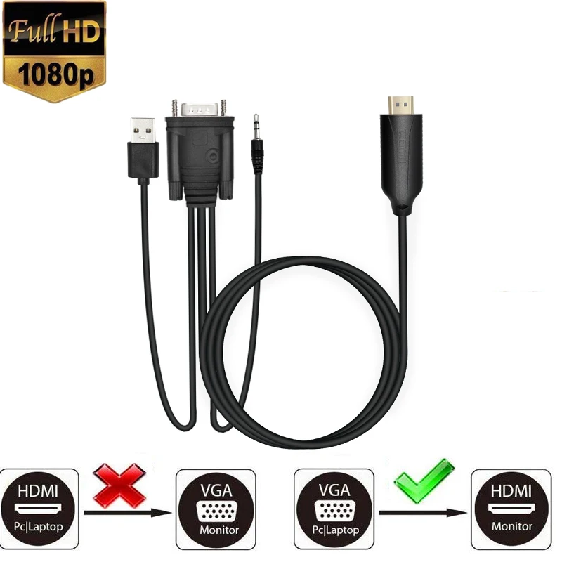 1.8M VGA to HDMI cable VGA2HDMI Audio Video Adapter with 3.5mm Audio Full HD 1080P for HDTV PC
1.8M VGA to HDMI cable VGA2HDMI Audio Video Adapter with 3.5mm Audio Full HD 1080P for HDTV PC
