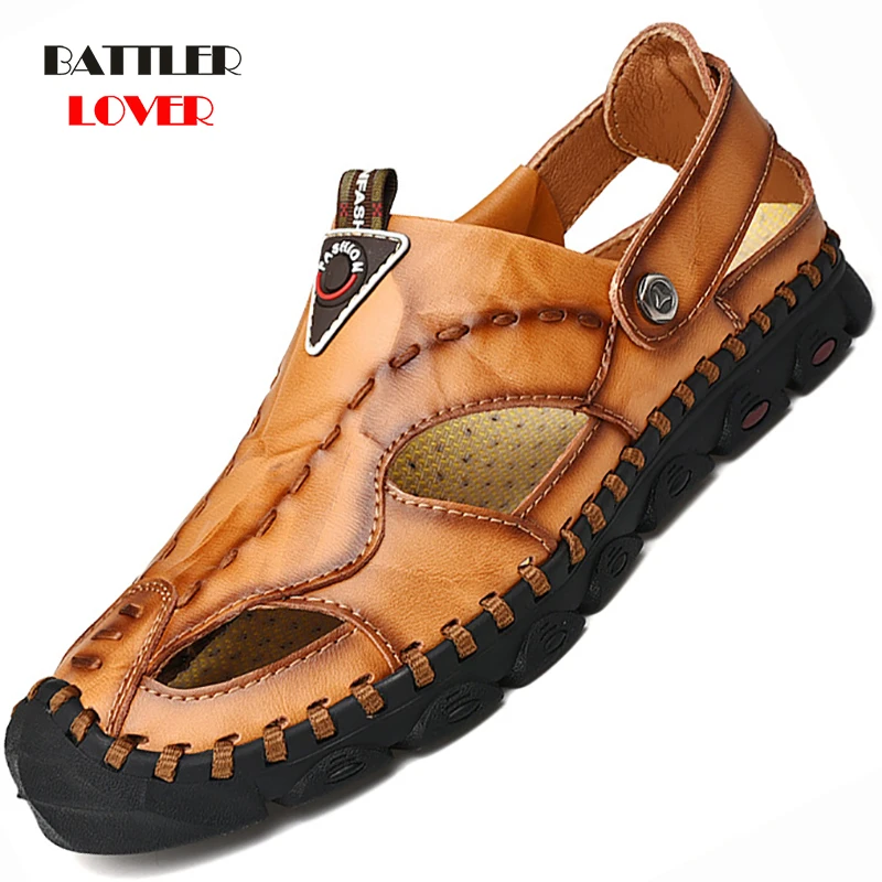 Мужские уличные сандалии из кожи, летние пляжные сандалии, удобные Модные дышащие резиновые шлепанцы, большие размеры, 2019 
Мужские уличные сандалии из кожи, летние пляжные сандалии, удобные Модные дышащие резиновые шлепанцы, большие размеры, 2019